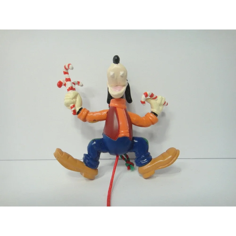 Disney Goofy Jumping Jack Christmas Ornament Pull String Candy Cane Figure VTG